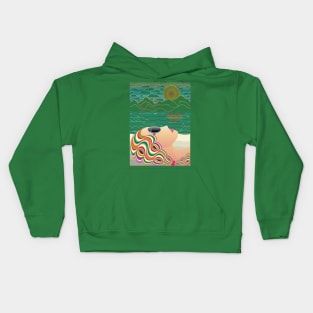 Girl relaxing sunbathing on the beach Kids Hoodie